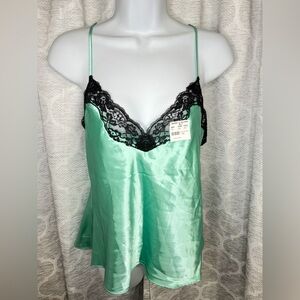 Frederick’s Hollywood Teal Satin Lace Camisole Top Small NWT